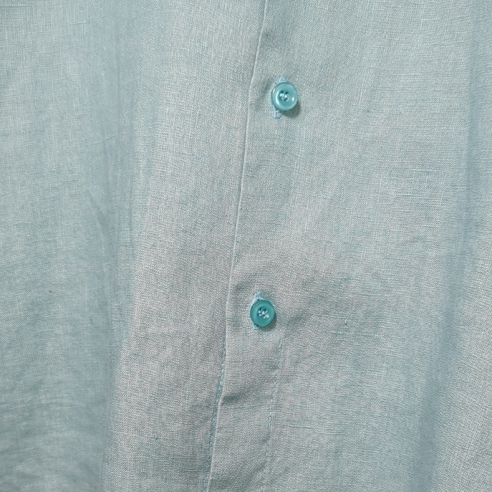 Island Importer Men's Linen Aqua Short Sleeve Button Down Shirt Large Beachy - Picture 8 of 13